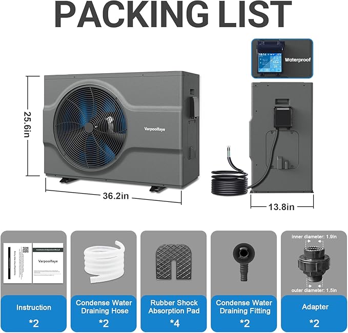 58000 BTU Inverter Swimming Pool Heat Pump, 17000 Gallon Electric Pool Heater Above and Inground Pool,WiFi App Control, Pool Heater 220V/60Hz