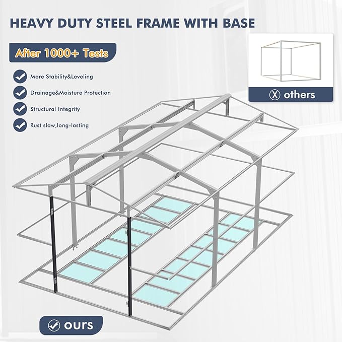 10x16 FT Metal Outdoor Shed with Floor, Large Waterproof Garden Sheds with Dual Transparent Panels,Skyview Windows Air Vent Reinforced Frame Tool Shed for Backyard, Garden, Patio,Dark Grey