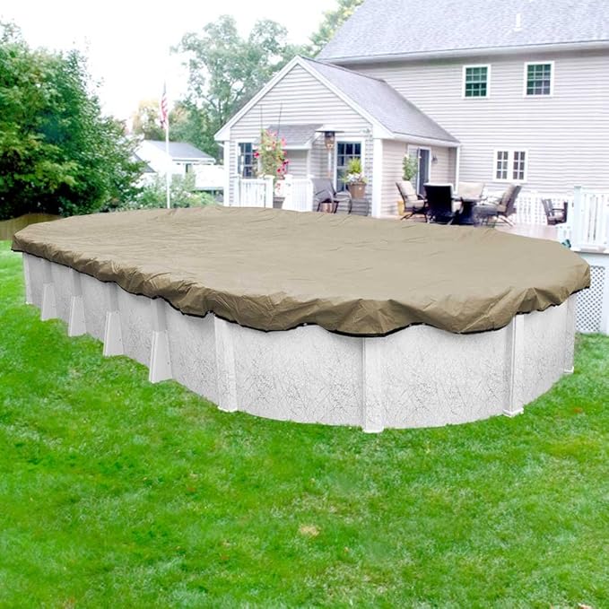 Robelle 15 x 27 ft Premium Tan Winter Oval Pool Cover for Above Ground Pools, 4 ft Overlap (19 x 31 ft Cover Size), Solid 14 x 14 Scrim, 5.2 oz/yd2, 20-Year Warranty, Style: 311527-4A