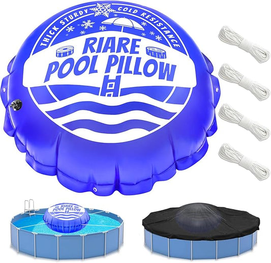 Riare 1pcs 4 X 4 Ft Pool Air Pillows for Above Ground Pools- Winter Pool Pillow Swimming Pools Closing Winterizing Kit with Ropes, Cold-Resistant 0.4mm Thicken PVC Ice Equalizer Pillow for Support