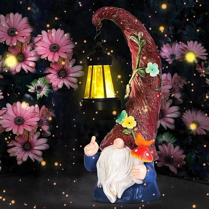 Garden Gnome Statue with Solar Light,Gnomes Decorations for Yardfor Yard, Porch Lawn, Patio – Funny Gnome Decor Gifts for Women, Mom, Grandma, Housewarming Home Decor Gifts Thanksgiving.