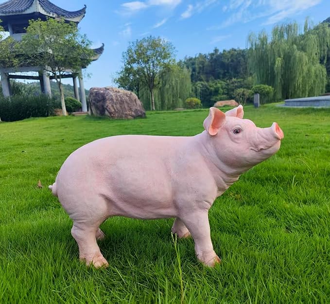 HOUDE Cute Pig Statues, 20.08 inches Long, decorates Outdoor Art Gardens, courtyards, lawns, and Indoor Public Spaces Such as Living Rooms and Balconies. (Pink)