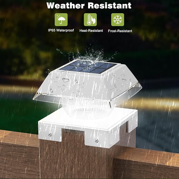 INDARUN Solar Outdoor Post Cap Lights with Cool White & Warm White, 120Lumen, 4x4 Post Solar Lights Fit Fence Deck Posts Caps - 4x4 5x5 6x6 Wood Posts/4x4 Vinyl Posts, for Porch, Patio, Yard Decor