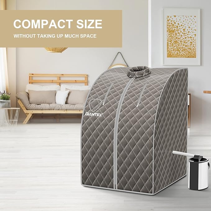 Giantex Portable Steam Sauna, Personal Therapeutic Sauna for Detox, Temperature & Timer Adjustable, 800W Sauna Box Spa w/Chair, 3L Steamer,Massage Roller,Mat,Remote Control, Home Sauna Tent (Gray)