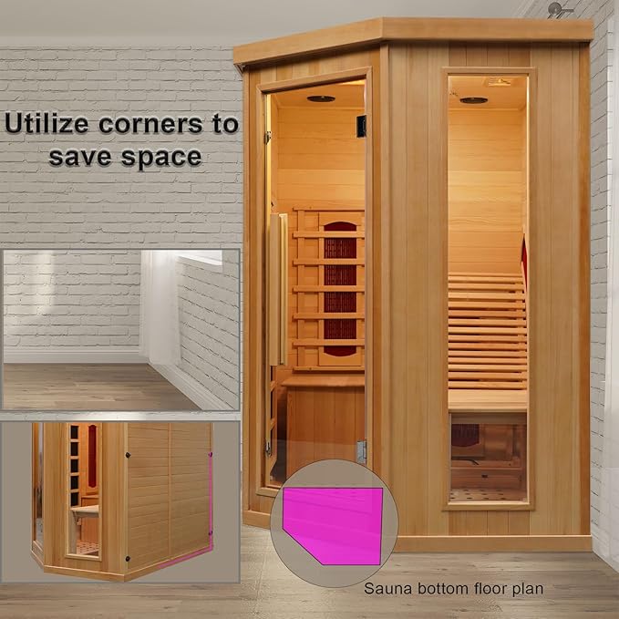 Smartmak Far Infrared Sauna Room with Recliner, 1 Person Indoor Canadian Hemlock Sauna Room, Carbon Crystal Heating Panel and Heating Tubes, 7 Color Light, Oxygen Bar, Bluetooth Speaker (220V, 2300W)