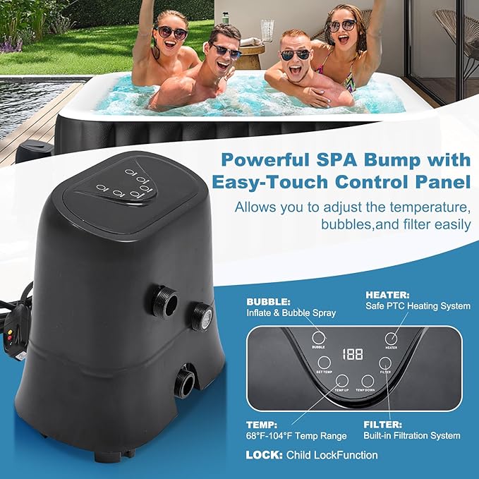 NAIZEA Inflatable Hot Tub - Outdoor Hot Tubs 4 to 6 Person, Portable Blow Up Spa Square Portable Hot Tub, 130 Soothing Bubble Air Jets, Cover, 2 Filter, 240 Gallon,73x73x25 in