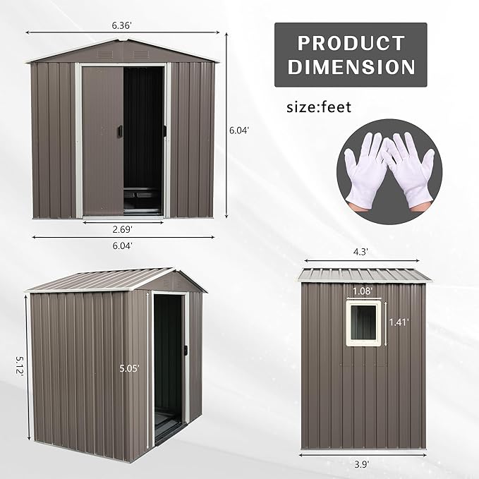6 x 5 FT Outdoor Storage Shed, Metal Garden Shed with Floor Frame, Tool Shed Outdoor Storage with Lockable Sliding Doors & Window & Air Vents, Storage House Waterproof for Backyard, Lawn, Gray