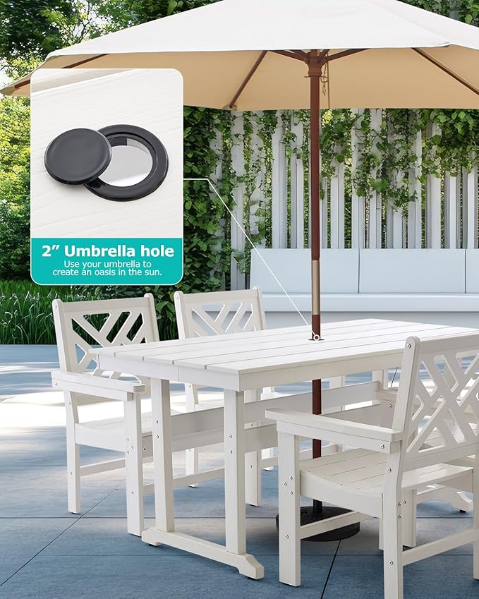 10 Piece HDPE Outdoor Dining Set for 8, Patio Dining Furniture Set with 2 Table and Umbrella Hole, Outdoor Table and Chairs for Garden, Poolside, Backyard, Deck