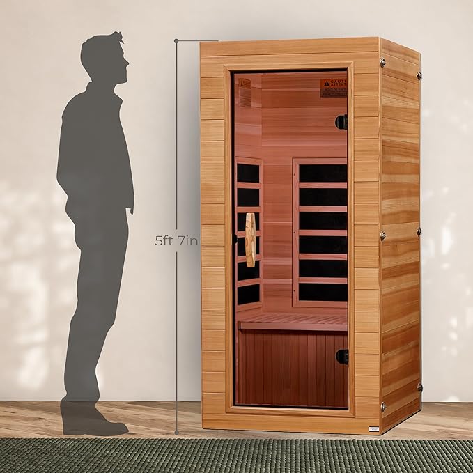 DYNAMIC SAUNAS Elite 1 Person Compact Ultra Low EMF FAR Infrared Sauna with Red Light Therapy & Bluetooth Speakers - Personal Indoor for Home & Gym