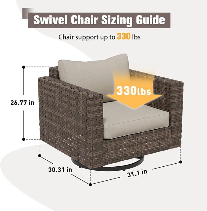 EAGLE PEAK Harbor Haven Wicker Patio Chair, Deep Seating Armchair, Weather Resistant Outdoor Furniture for Patio, Deck, Garden, Brown/Beige