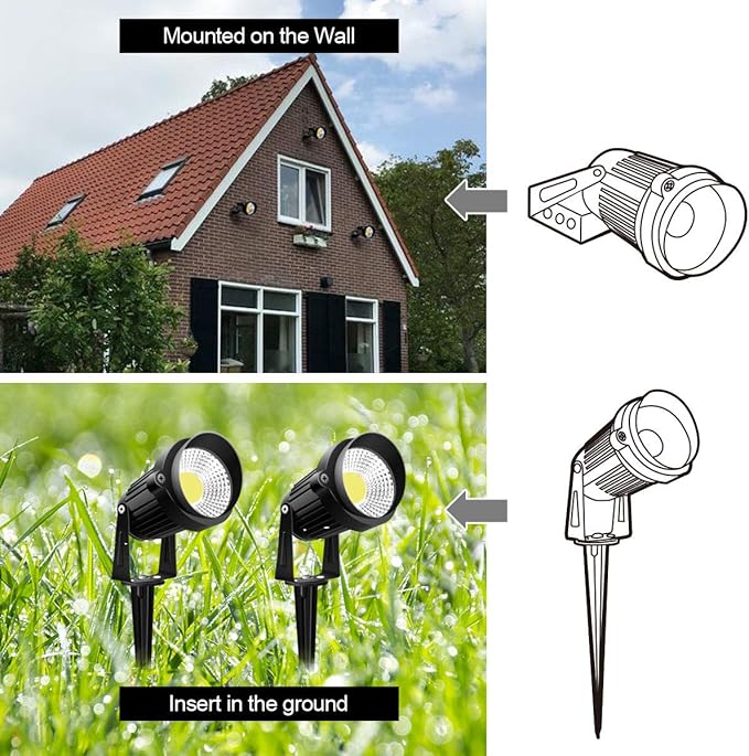 ZUCKEO Low Voltage Landscape Lights LED Landscape Lighting with Connectors, 10W 12V 24V Outdoor Spotlights Waterproof Garden Flood Pathway Yard Lights 1000LM Daywhite Light(10Pack with Connector)