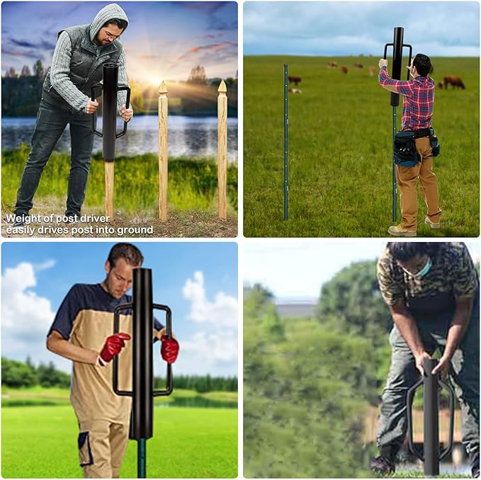 Fence Post Driver-34lb T Post Driver with Handles,Heavy Duty Post Pounder,Fence Stake Hammer,Metal Fence Post Hole Digger, Post Rammer for Installing Fences or Wooden Post