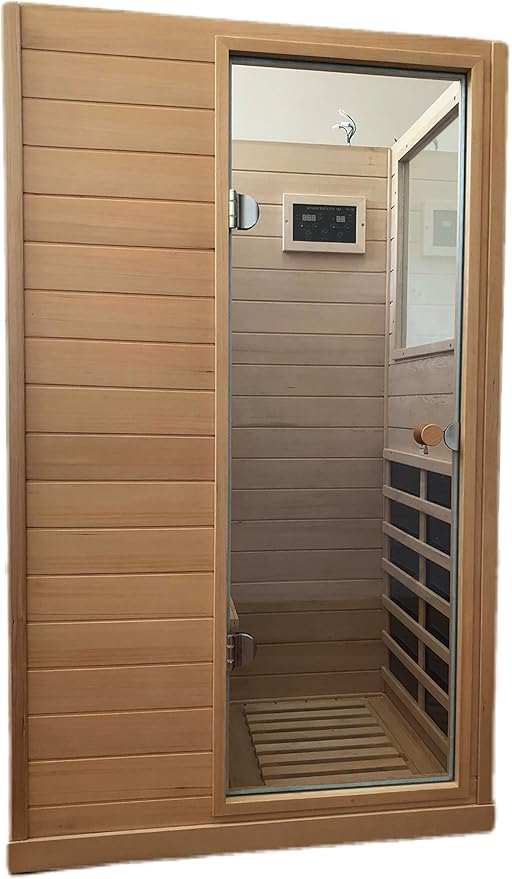 Infrared Sauna Home Sauna Box 1 Person Infrared Sauna Dry Sauna Far Infrared Sauna Indoor Sauna Hemlock Mini Single Person Sauna for Home on The Right of The Indoor Sauna Room, Natural
