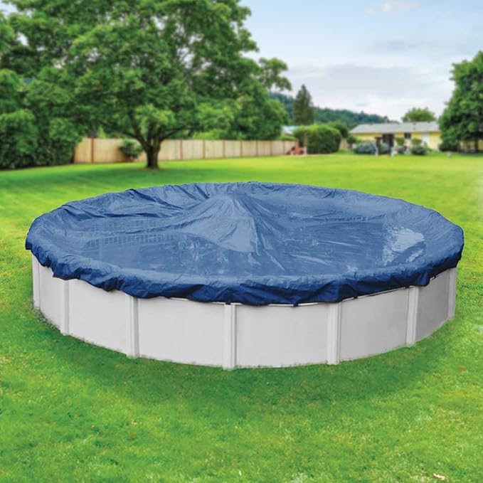 Robelle 24 ft Industrial Blue Winter Pool Cover for Above Ground Pools, 4 ft Overlap (28 ft Cover Size), Solid 14 x 12 Scrim, 4.5 oz/yd2, 20-Year Warranty, Style: 2024-4