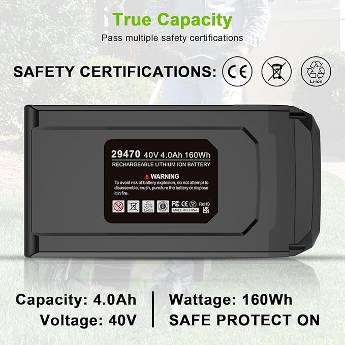 40V 4000mAh Battery Compatible with Greenworks 40V 4.0Ah Lithium-Ion Battery