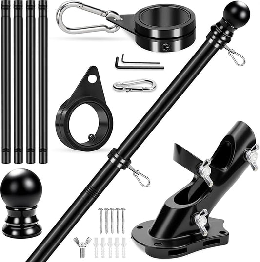 REERON House Flag Pole, 5 FT Metal Spinning Flag Poles Kit, 1" Tangle Free Stainless Steel Flagpole with 360° Flag Rings & 2-Position Holder Bracket for Outside House Porch Wall Mount for 3x5 Flag