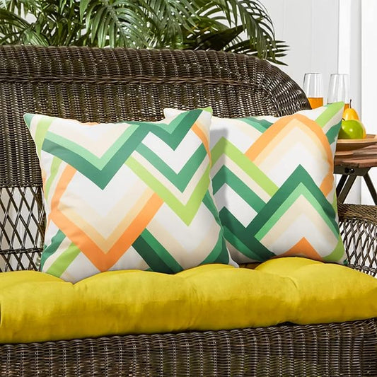 Pyonic Pack of 2 Decorative Outdoor Waterproof Pillow Covers 18x18 Square Garden Outside Polyester Throw Pillow Covers for Patio Tent Couch Funiture, Colorful Blue Yellow