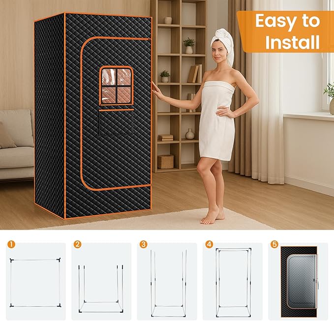 DoCred Portable Sauna for Home, Upgraded Personal Steam Sauna Box with 3L Steamer, Folding Chair, Extra Large Size Foldable Home Sauna, Full Body Sauna Tent for Relaxation Spa