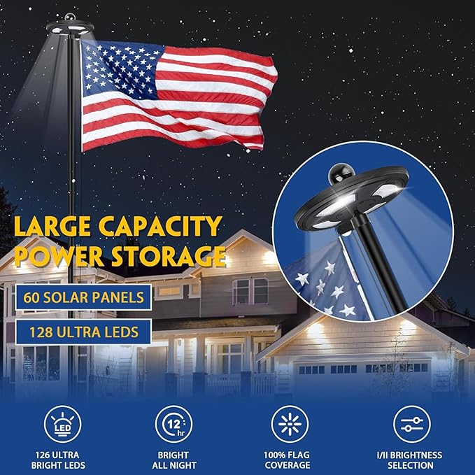 20FT Black Heavy Duty Flag Pole Kit with 3x5 Ft American Flag & Solar Light - 12 Gauge Aluminum Tubing, Resistance High Winds, Hardware Flagpole Set for Residential Commercial Outdoor Ready