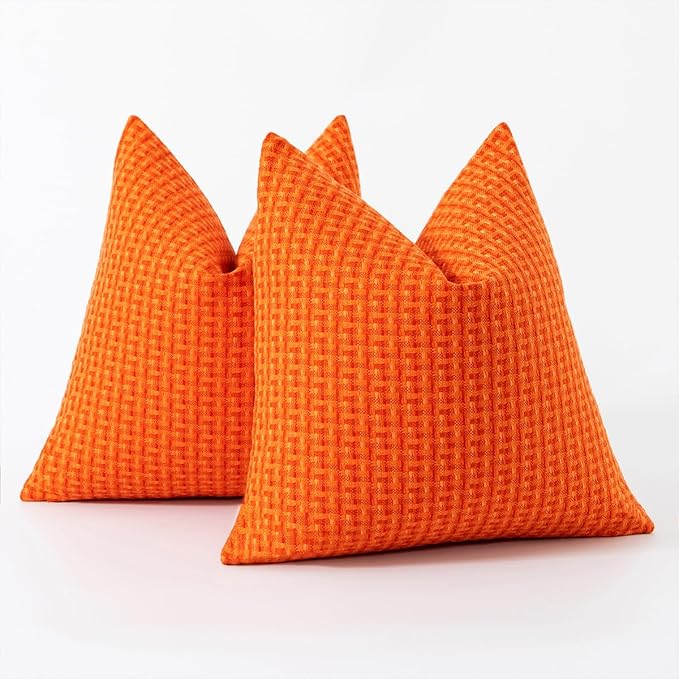 Kevin Textile Fall Outdoor Waterproof Throw Pillow Covers Pack of 2 Farmhouse Decorative Cushion Covers for Garden Patio Tent Balcony Bench Couch Sofa 22x22 Inch, Orange