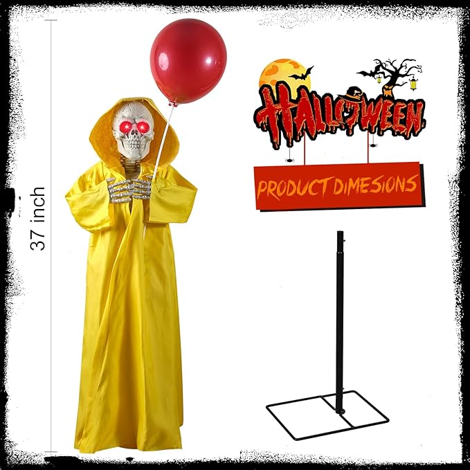 Halloween Animatronics Decorations Outdoor for Holding Candy and Gifts, 37 Inch Life Size with Balloon, Sound-Activated Sensor, Scary Decor for Home Party Indoor Outside Garden Lawn Grave Yard
