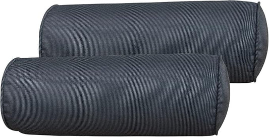 Indoor/Outdoor Bolster Pillows, 16x6 inches Solid Round Lumbar Cylinder Throw Pillows for Outdoor Furnitures, Set of 2, (Black)
