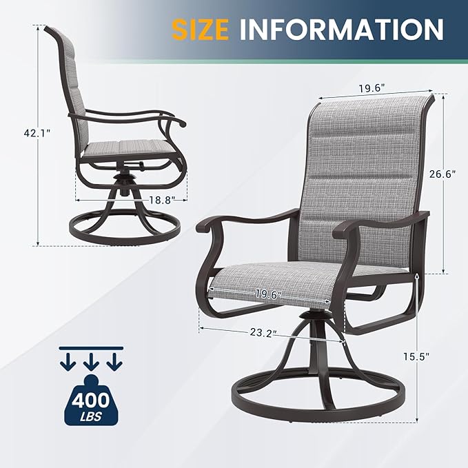 Amopatio Padded Patio Swivel Chairs Set of 4, Outdoor Dining Chairs with Ultra Soft Textilene High Back Seat & Metal Rocker Frame, for Backyard Deck Garden (Light Gray)