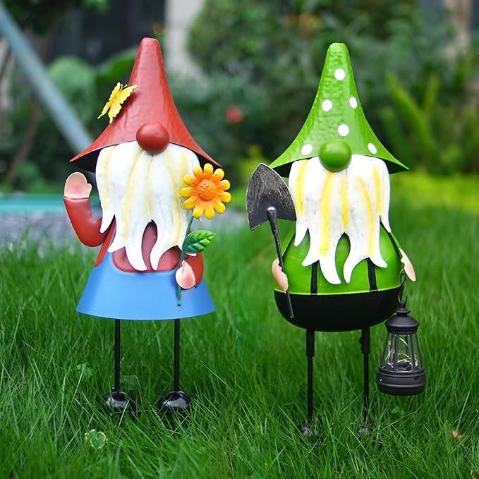 HONGLAND Solar Garden Gnomes Outdoor Statue -18 Inch Gnomes Decorations for Outside with Solar Lantern -3D Outdoor Figurines for Patio Yard Lawn Porch