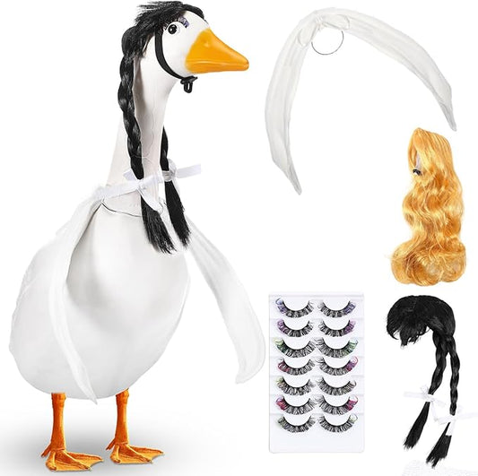 Aliceset 6 pcs Porch Goose Wings with Wigs Eyelash Cute Goosey Braid Wigs PoseAble Wings Reusable 3D Salon Eyelashes with Color for 23/17'' Outdoor Patio Yard Lawn Art Decoration (Elegant)