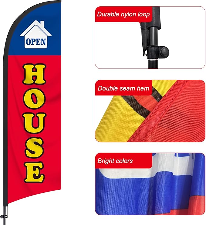 3 Pack Open House Flag for Real Estate 8 Ft Open Feather Flags Banner with Pole Kit and Ground Stake for Outside Outdoor