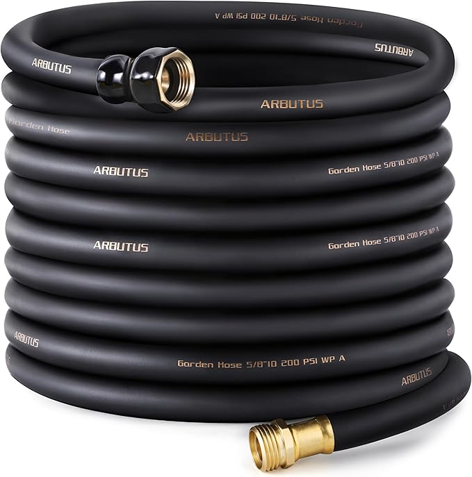 Garden Hose 5/8" x 100ft - Heavy Duty Rubber Water Hose 600 PSI Burst Pressure, No Kink & Durable Flexible Hose for Yard, Car Wash, Pets Black