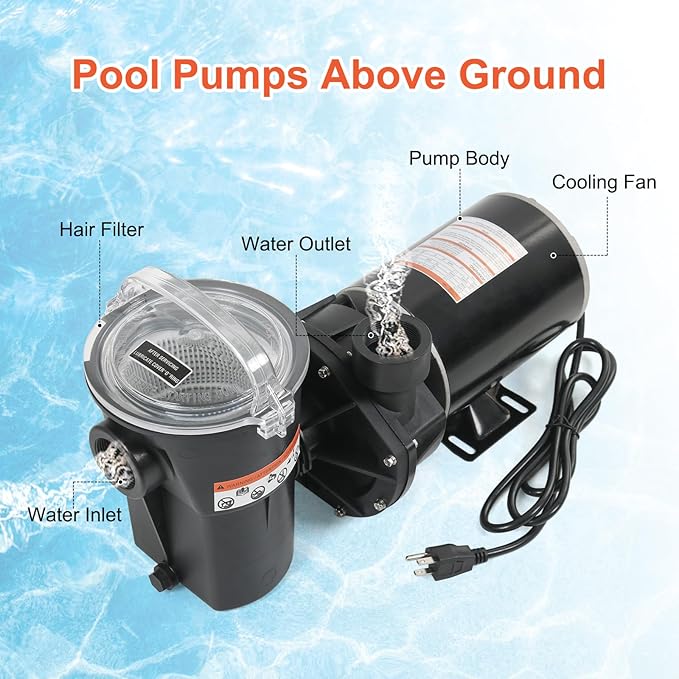 Pool Pumps Above Ground 1.0 motor HP W3SP1580 Power Flo LX Single Speed Swimming Pools Pump 115V,11.2A,60HZ,3450RPM for In-Ground Pool and Spa