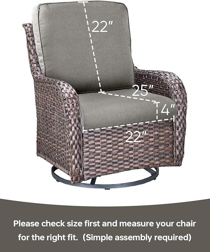 Pop 22x25/22x24 Outdoor Chair Cushions Set of 4 - Heavy Duty High Back Replacement Zippered Cushion for Patio Furniture Set Dining Rocking Chairs Loveseat L-Shape Sofa - Grey/Classic