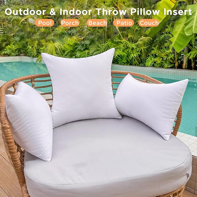 22 x 22 Outdoor Pillow Insert Set of 4 Large Square Patio Furniture Pillows for Porch Couch Fall Throw Pillow Inserts Premium Decorative Stuffer Pillows Waterproof White Sofa Cushion