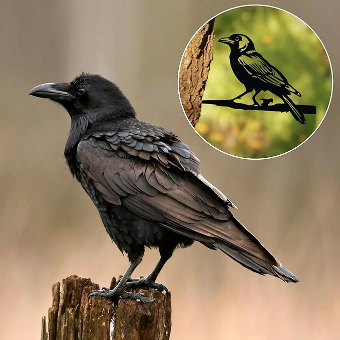 Metal Bird Yard Decor, Enchanting Raven Decoration, Metal Wall Art, Outdoor Garden Statues, The Ideal Gift of Ravens for Dad, Uncle or Grandpa