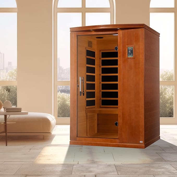 DYNAMIC SAUNAS Venice Elite 2-Person Ultra Low EMF FAR Infrared Sauna with Red Light Therapy & Bluetooth Speakers | Personal Indoor Dry Heat Sauna for Home & Gym – Made from Canadian Hemlock