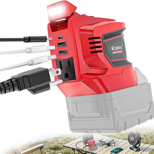 200W Power Inverter Compatible with Milwaukee 18V Battery, Ecarke DC 18V to AC 110V Battery Inverter, Portable Power Station Generator, Charger Adapter Powered Outlet 2 USB Ports &Type-C&AC Outlet