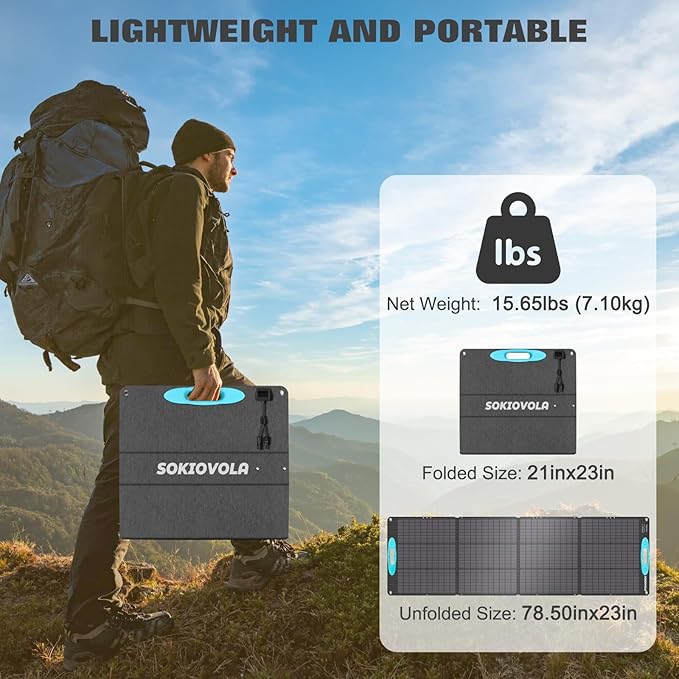 200W Portable Solar Panels for Power Station, IP68 Waterproof ETFE Foldable Solar Panel Kit 25% High Conversion Efficiency Solar Panel for Camping Outdoor RV Blackout
