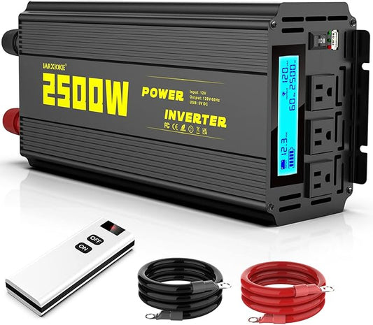 2500 Watt Modified Sine Wave Power Inverter, 12V DC to AC 110V/120V (Peak) 5000W Converter 3 Outlet Car Inverter with Remote Control and LED Display 3.4A USB Port