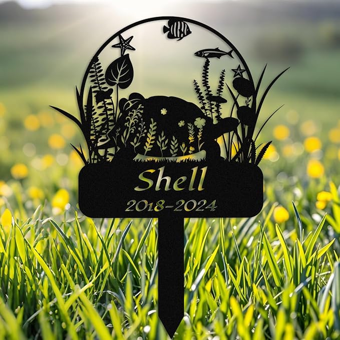 Custom Floral Turtle Memorial Stake,Personalized Metal Turtle Grave Marker,Outdoor Tortoise Sign Garden Yard Decor,Gift for Turtle Lover Turtle-2 14inch