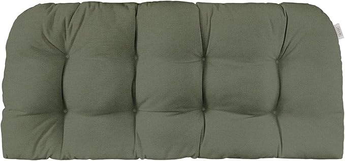 RSH DECOR Sunbrella Tufted Wicker Loveseat Cushion | 44” x 22" | Water and Fade-Resistant Performance Fabric | Outdoor Settee Cushion for Patio Furniture | Made in USA (Cast Sage Green)