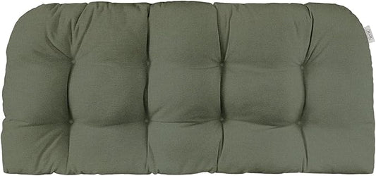 RSH DECOR Sunbrella Tufted Wicker Loveseat Cushion | 44” x 22" | Water and Fade-Resistant Performance Fabric | Outdoor Settee Cushion for Patio Furniture | Made in USA (Cast Sage Green)