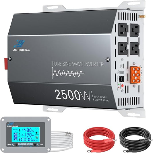 48V 2500 Watt Pure Sine Wave Inverter - 48V DC to 110V 120V AC Converter,5000W Peak Power Inverter with 4 AC Outlets,USB Port,Type-C,Remote Control LCD Display for Truck, RV, Vehicles, Solar Off-Grid