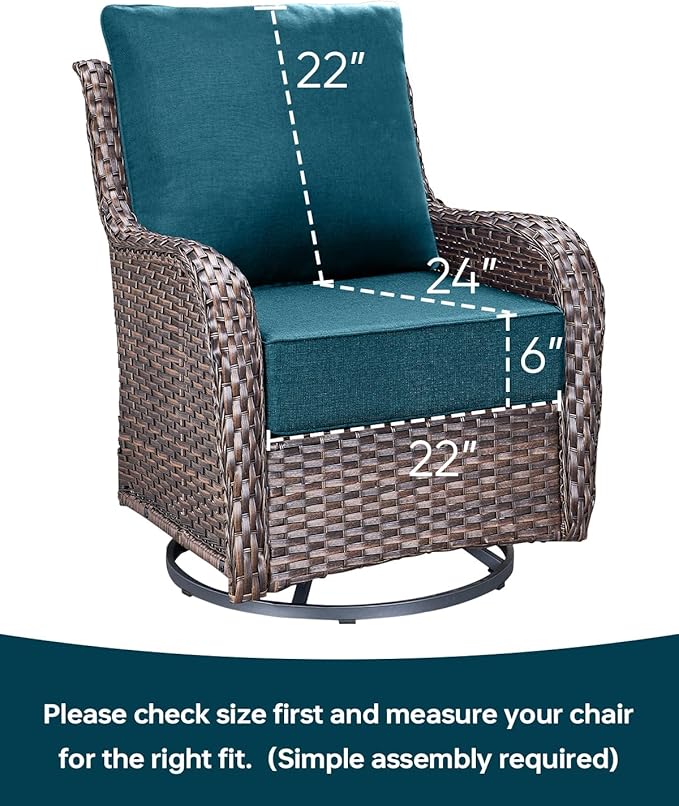 Luxury 22x24/22x25 6-Inch Outdoor Chair Cushions Set of 4 - Heavy Duty Water-Resistant Comfortable Cushion for Patio Furniture Set Dining Rocking Chairs Loveseat L-Shape Sofa - Peacock Blue
