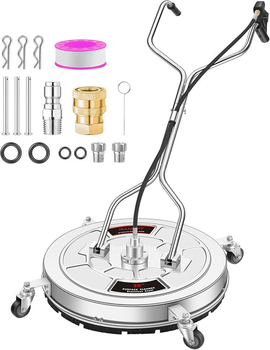 30" Pressure Washer Surface Cleaner with 4 Wheels - Stainless Steel Dual Handle Surface Cleaner for Pressure Washer Attachment for Concrete, Patio, Sidewalk, Deck and Driveways