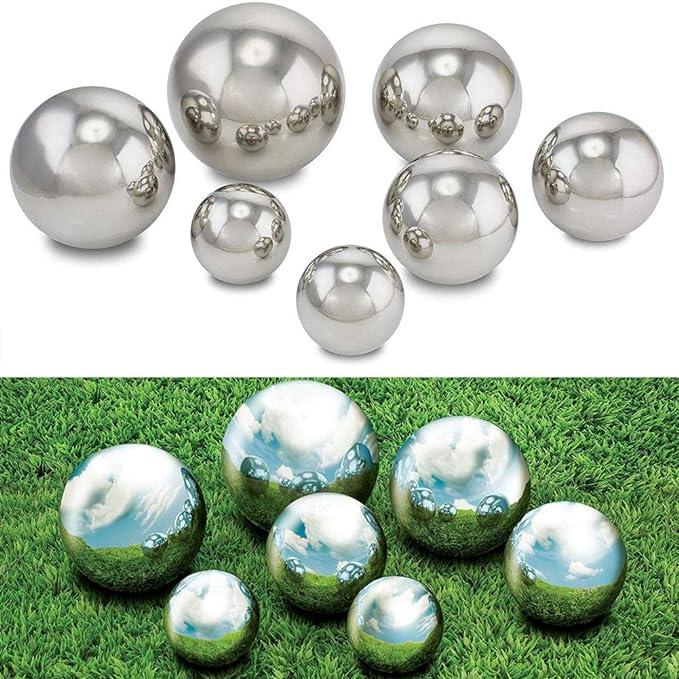 8 inch Diameter Gazing Ball,Silver Stainless Steel Polished Reflective Smooth Garden Sphere Globe Mirror,Colorful and Shiny Addition to Any Garden or Home