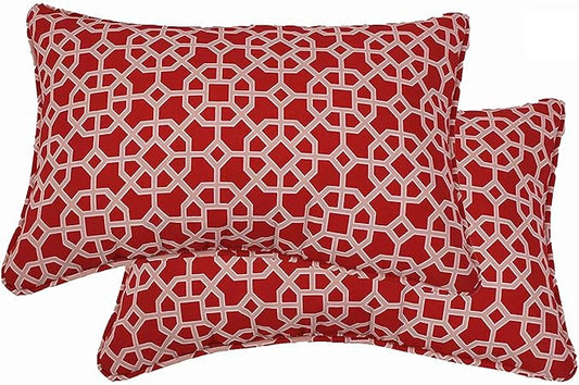 Comfort Classics Inc. (Set of 2) Indoor/Outdoor Lumbar Pillows 20" x 13" x 7" in Polyester Red Pattern