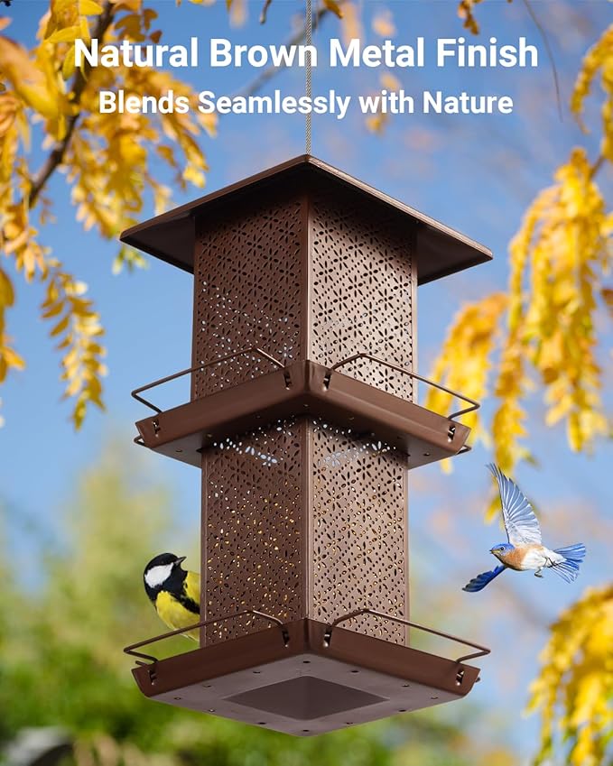 Bird Feeders for Outdoors Hanging - 6lb Large Capacity Metal Double Tier Bird Feeder,Chew-Proof, Weather and Water Resistant Wild Bird Feeders, Outside and Garden Decoration