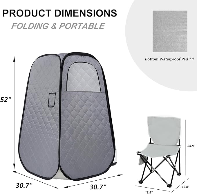 Foldable Portable Steam Sauna, Personal Sauna Tent for Home SPA with 1000w 2.2L Steamer, Folding Chair, Remote Control, Gray