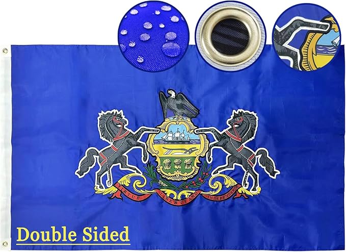 ROTERDON Pennsylvania State Flag 3x5 FT, Embroidered Pennsylvania Flags for Boat, USA PA Banner with Brass Grommets Double Stitched, 210D Heavy Duty Nylon Outdoor